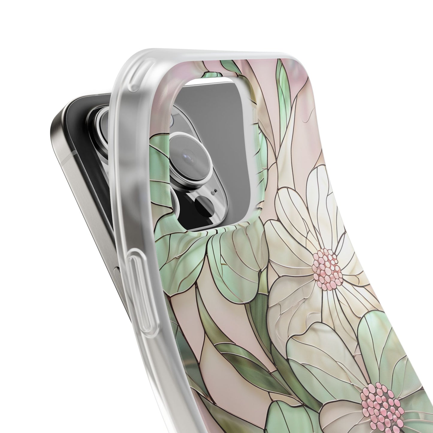 Flexi Cases, Phone Cover with Mosaic Flower in Pink and light green, Floral Phone Case, Flexible Phone Case, Flower Pattern Phone Cover,