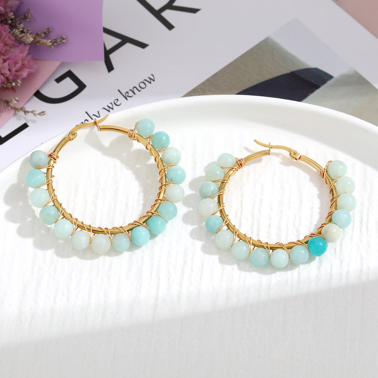 Natural Stone Stainless Steel Winding Earrings
