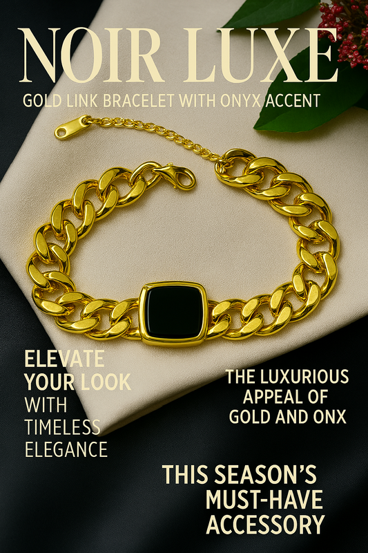 Noir Luxe: Gold Link Bracelet with Onyx Accent