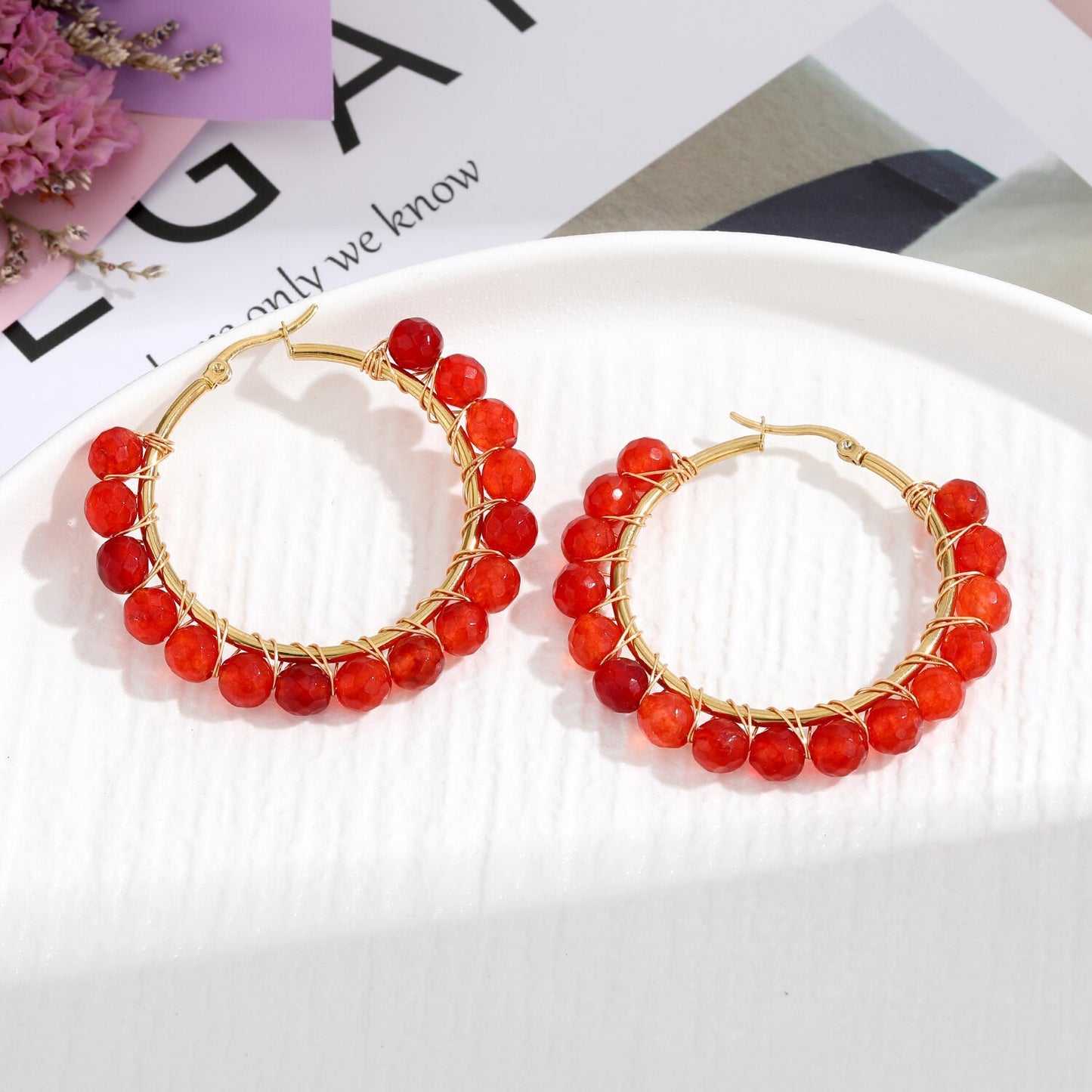 Natural Stone Stainless Steel Winding Earrings
