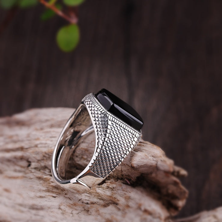 S925 sterling silver jewelry bracelet dazzle black agate ring