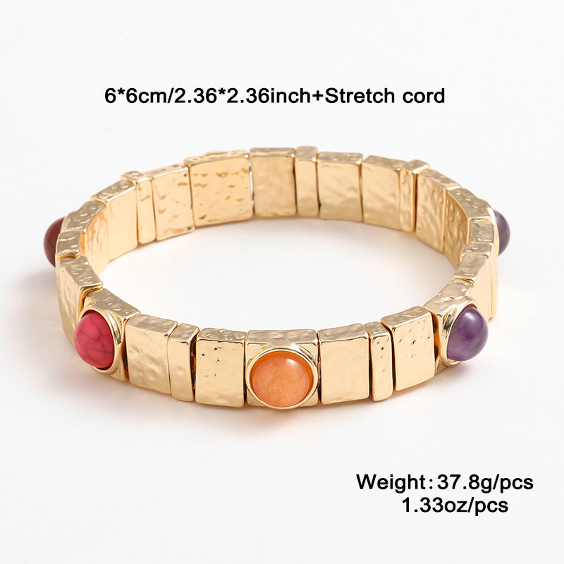 Tiger Eye & Carnelian Half Bangle Bracelet – Imitation Gemstone Boho Jewelry, Energy Protection Gift for Her