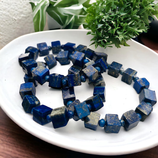 Lapis Lazuli Gold Shimmer Beaded Bracelet | Stretchable Crystal Bracelet | Custom Resizable Bracelet | Healing Stone Jewelry | Gift for Her