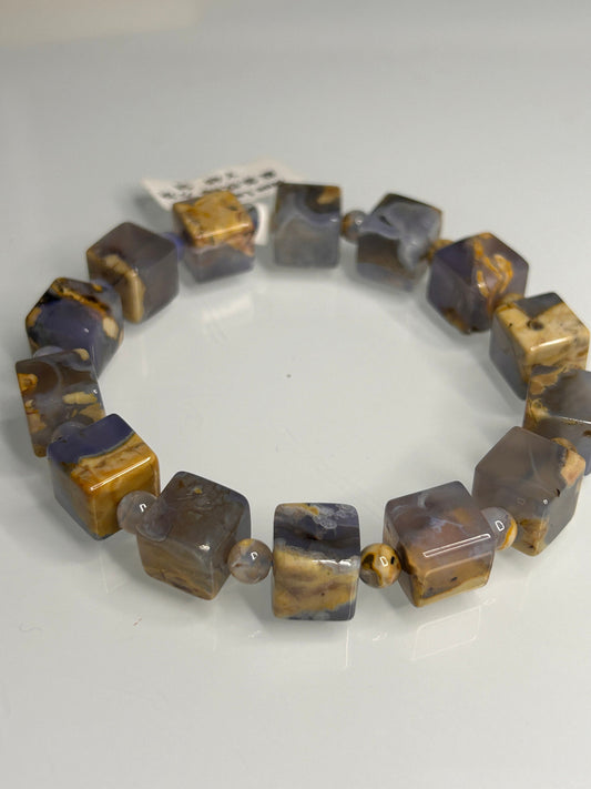 10.6MM Cube Blue Lace Agate Crystal Bracelet Stretchy String Bracelet Natural Gemstone Bracelets Pre-charged Handmade Jewelry
