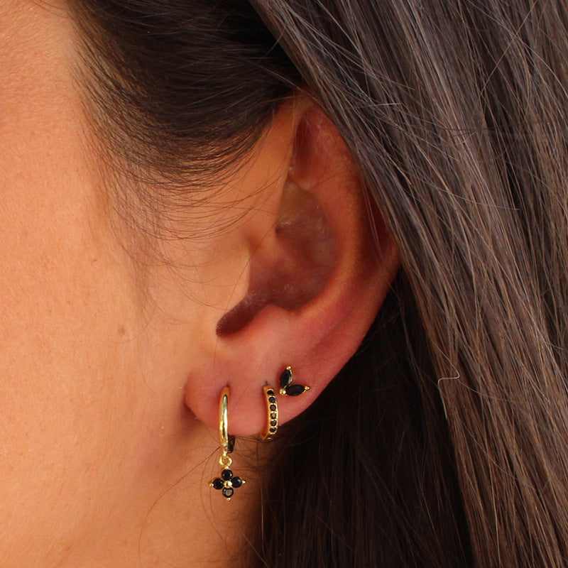Women's Floral Clover Stacked Earrings Set Daith Earrings