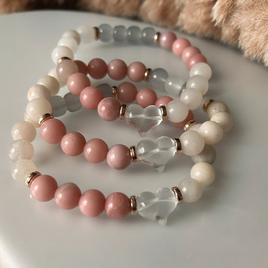 Pink Opal, Pink Aventurine, and Clear Quartz Heart Healing Bracelet - Emotional Healing, Love & Confidence - 8mm Natural Gemstone Beads Gift