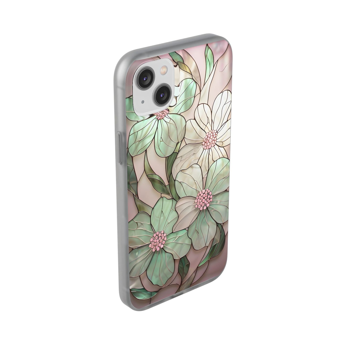 Flexi Cases, Phone Cover with Mosaic Flower in Pink and light green, Floral Phone Case, Flexible Phone Case, Flower Pattern Phone Cover,