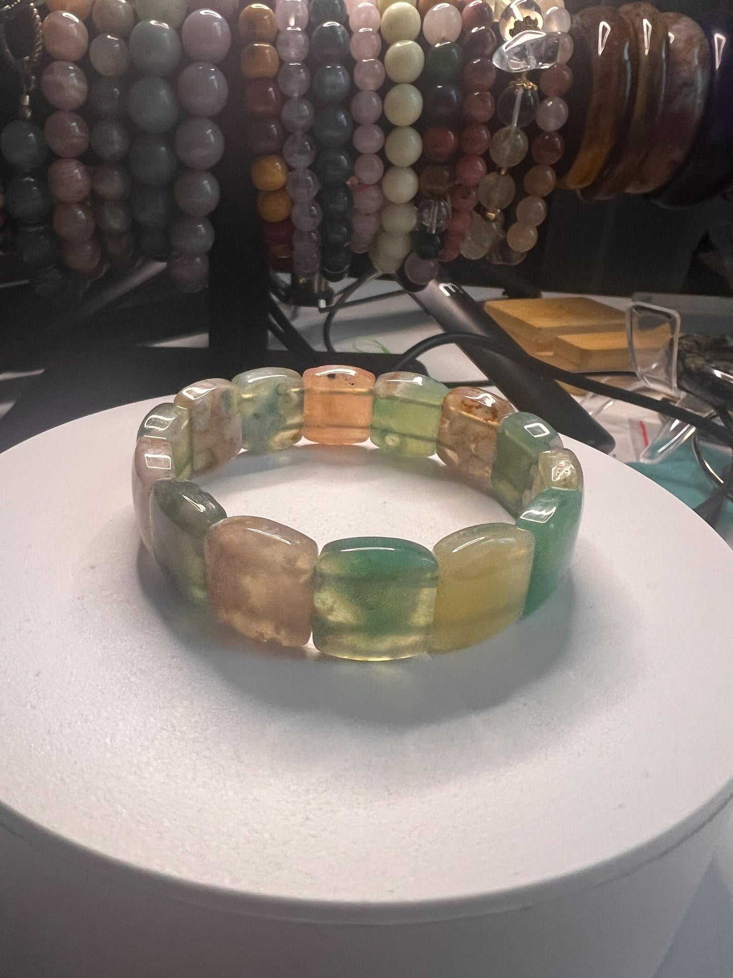 Green Flower Agate Soft Bangle Bracelet With Green Flower Agate | Sakura Flower Agate | Crystal Soft Bangle | Agate Bangle | Gift for her