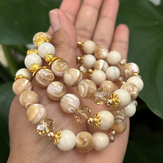 Handmade Mother of Pearl and Ivory Jade Bracelet - 10mm Natural Crystal Beads - Healing Jewelry - Perfect Gift for Her - Spiritual Balance