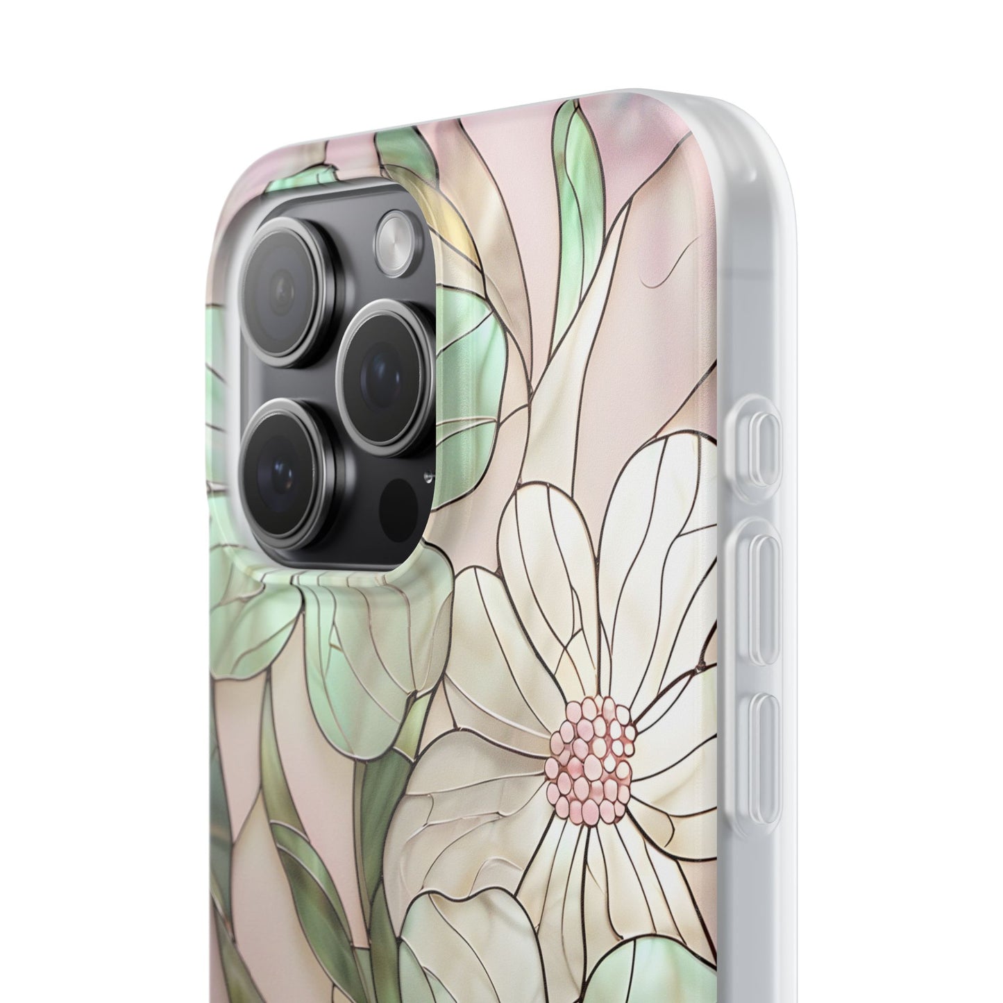 Flexi Cases, Phone Cover with Mosaic Flower in Pink and light green, Floral Phone Case, Flexible Phone Case, Flower Pattern Phone Cover,