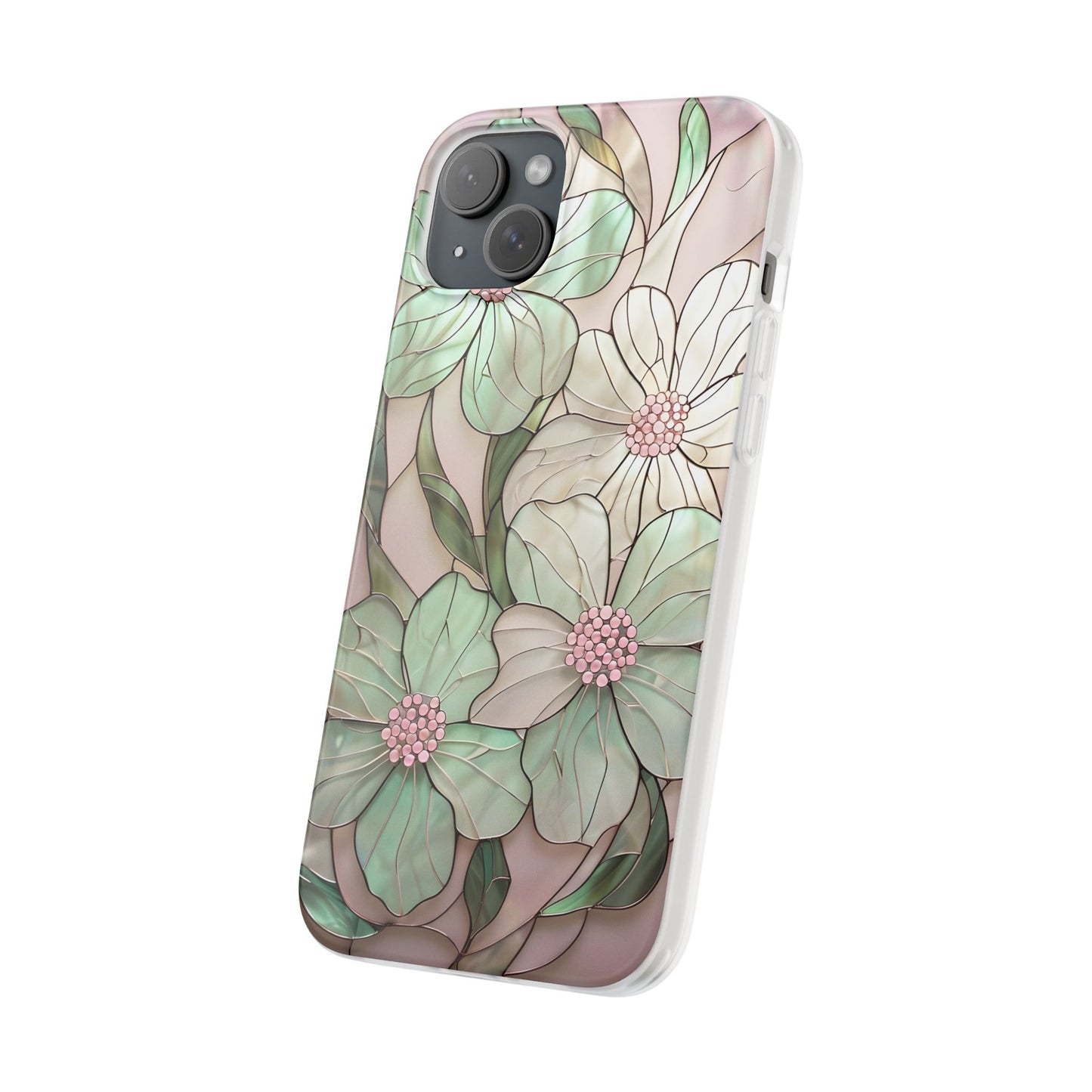 Flexi Cases, Phone Cover with Mosaic Flower in Pink and light green, Floral Phone Case, Flexible Phone Case, Flower Pattern Phone Cover,