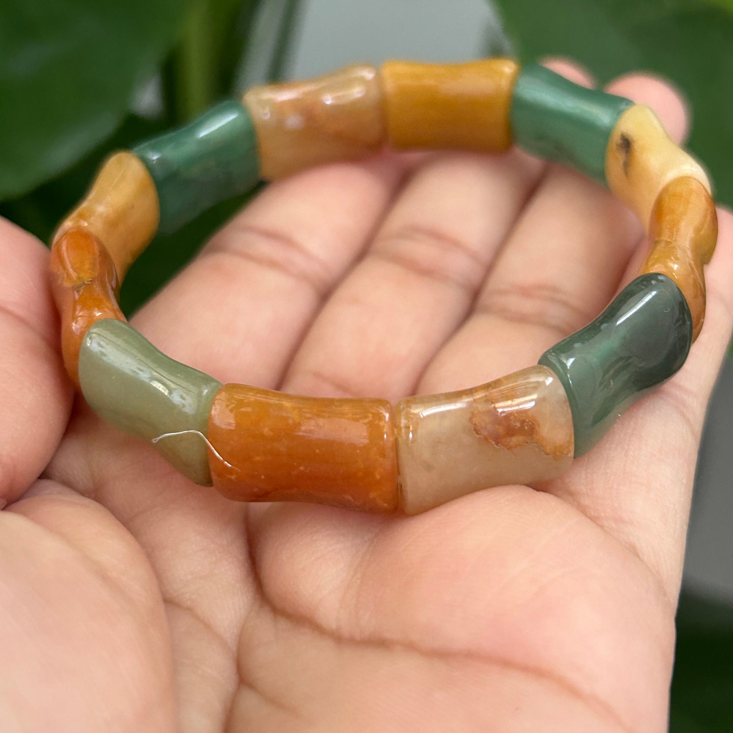 Multi Color Aventurine Jade Bangle Gemstone Men & Women Stretch Bracelet Balance Healing fit 17CM Double Drill Bamboo Pillow Shape Beads