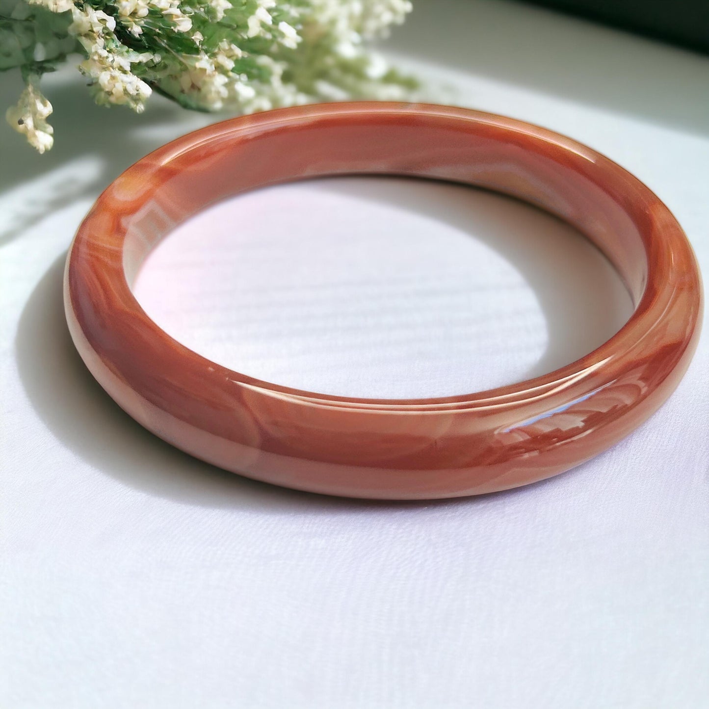 Natural Red Banded Agate Bangle - Handcrafted Crystal Healing Bracelet