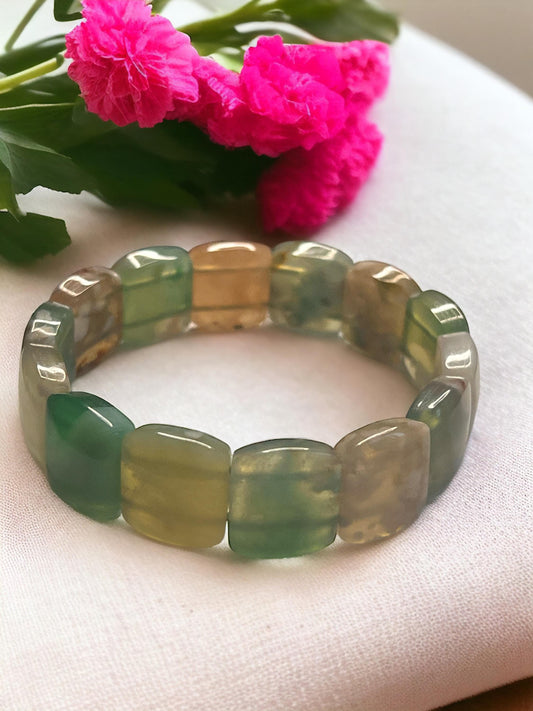 Green Flower Agate Soft Bangle Bracelet With Green Flower Agate | Sakura Flower Agate | Crystal Soft Bangle | Agate Bangle | Gift for her