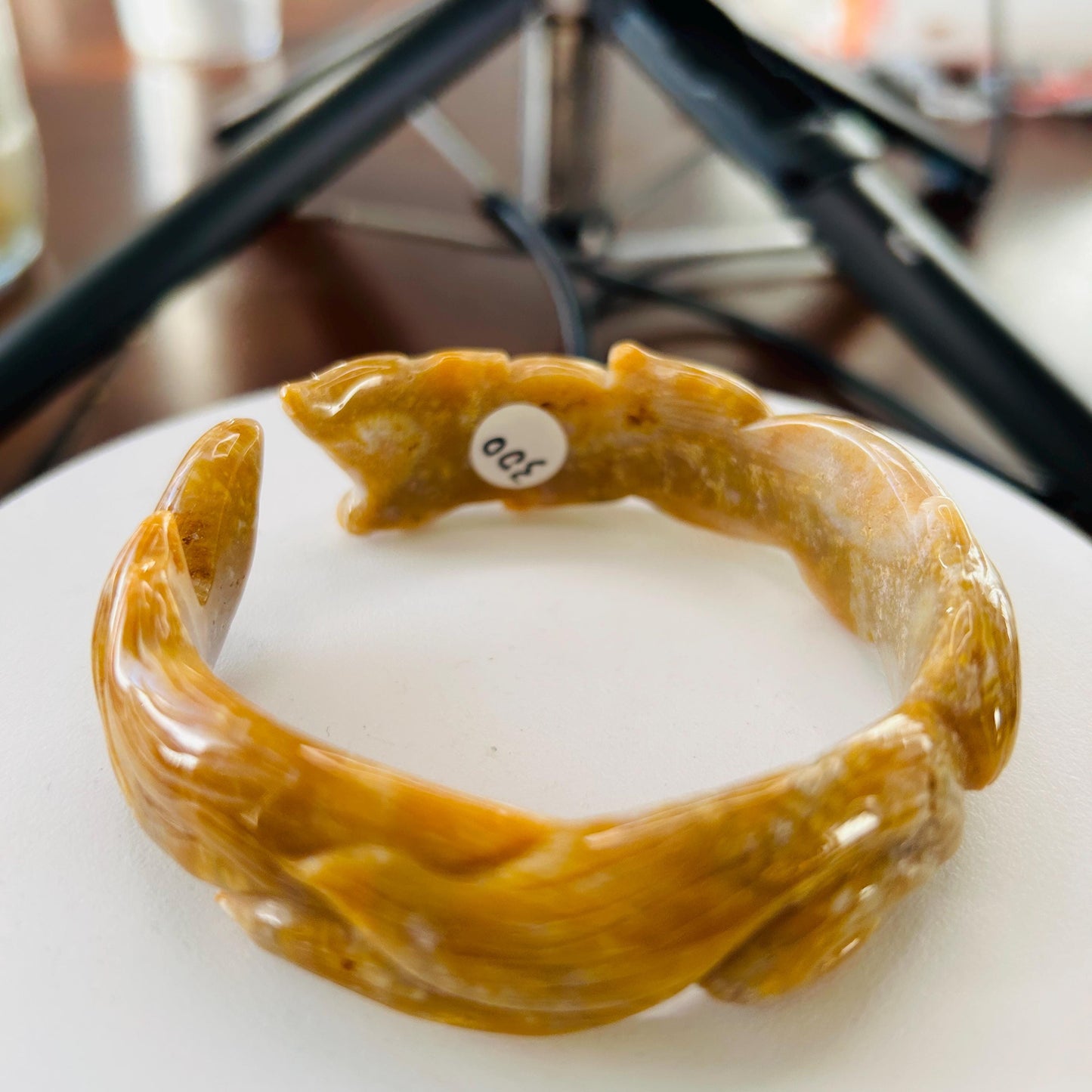 Nine Tail Fox Jade Bangle - Small 56.8mm Fossil Coral Crystal Bracelet | Soluna Gems