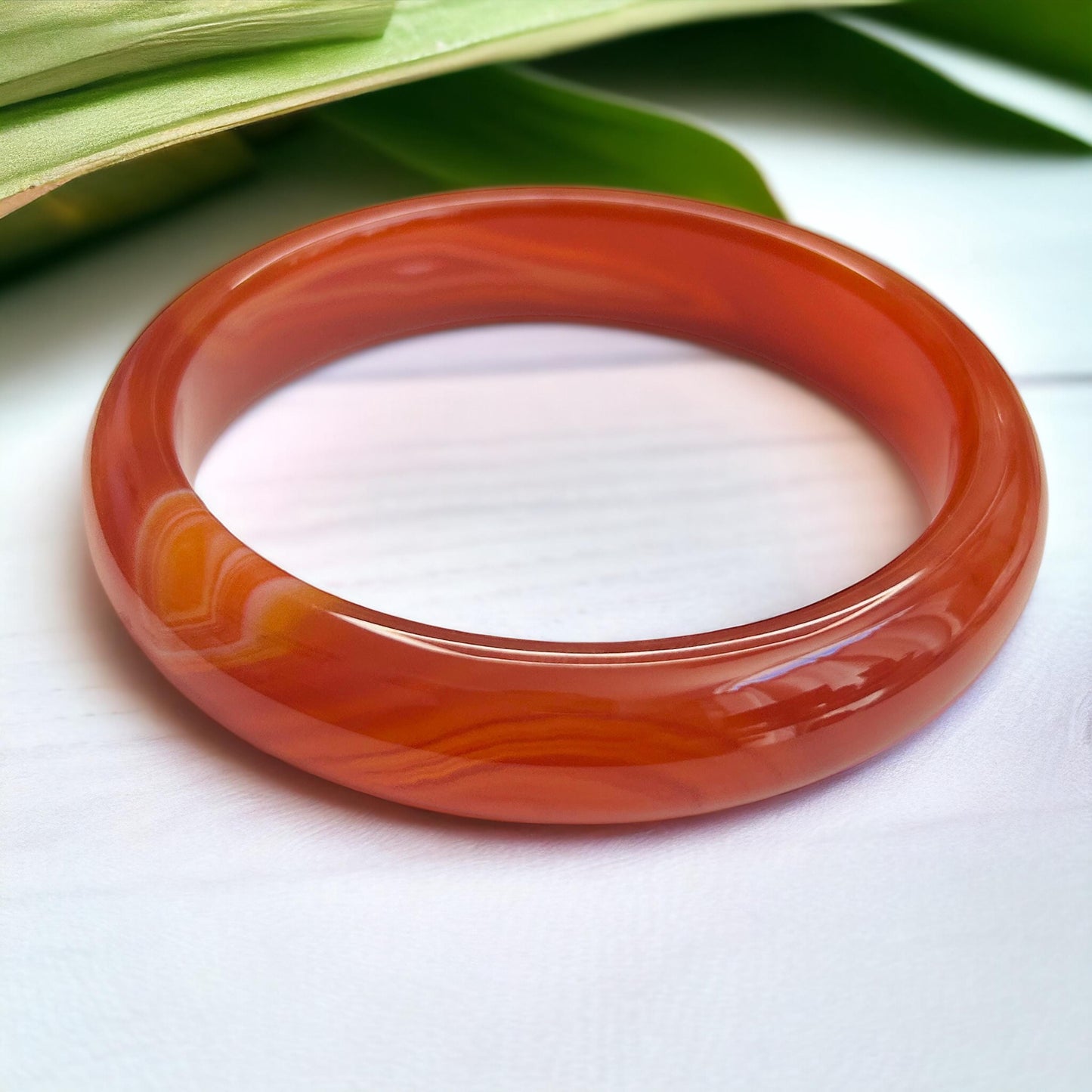 Natural Red Banded Agate Bangle - Handcrafted Crystal Healing Bracelet