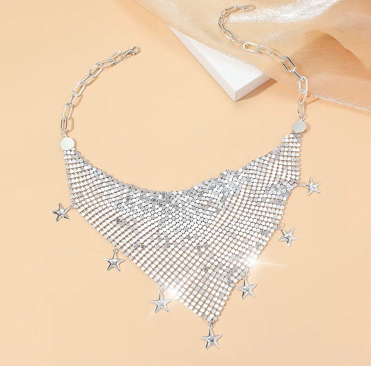 Celestial Mesh Bib Necklace with Star Charms