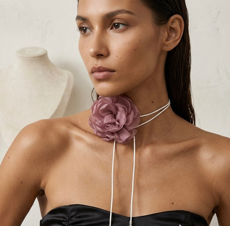 Organza Bloom Flower Choker Necklace