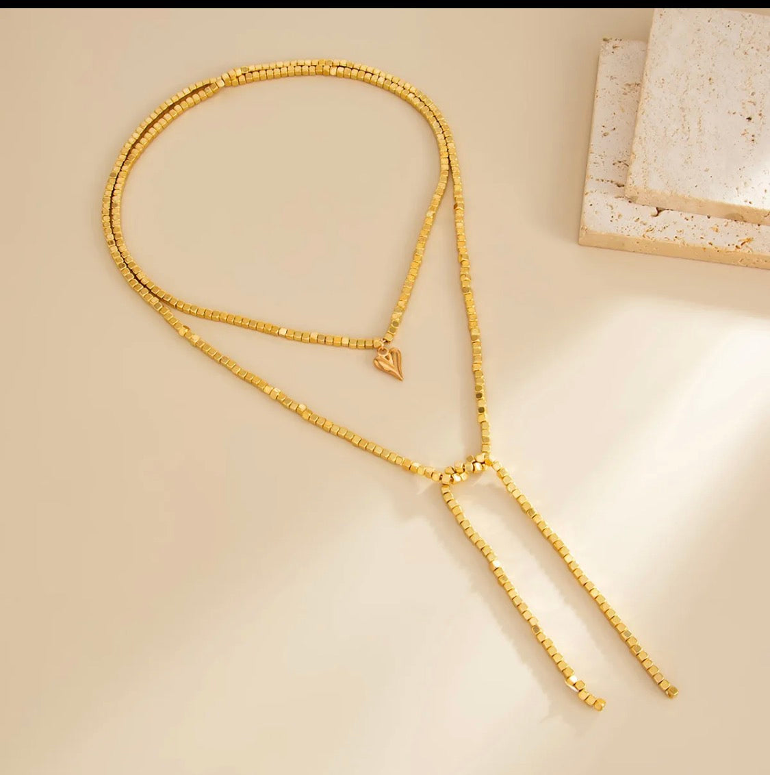 Gold Heart Lariat Wrap Necklace