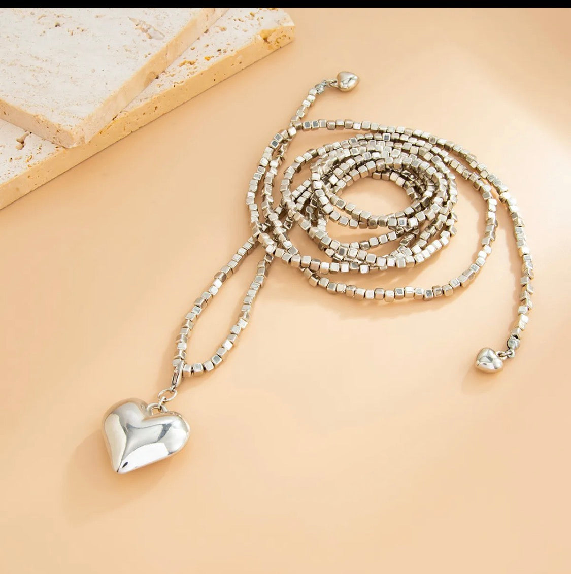 Puffy Heart Wrap Necklace – Stainless Steel