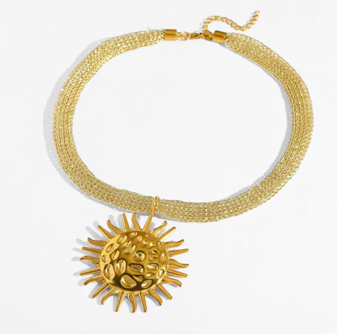 Golden Solstice Celestial Necklace - Sun & Moon Pendant Statement Choker