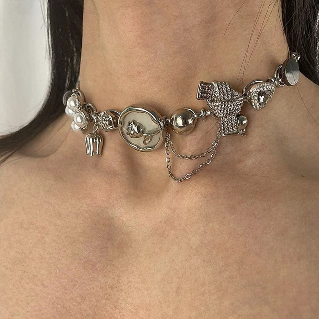 Punk Geometric Rose Choker Necklace