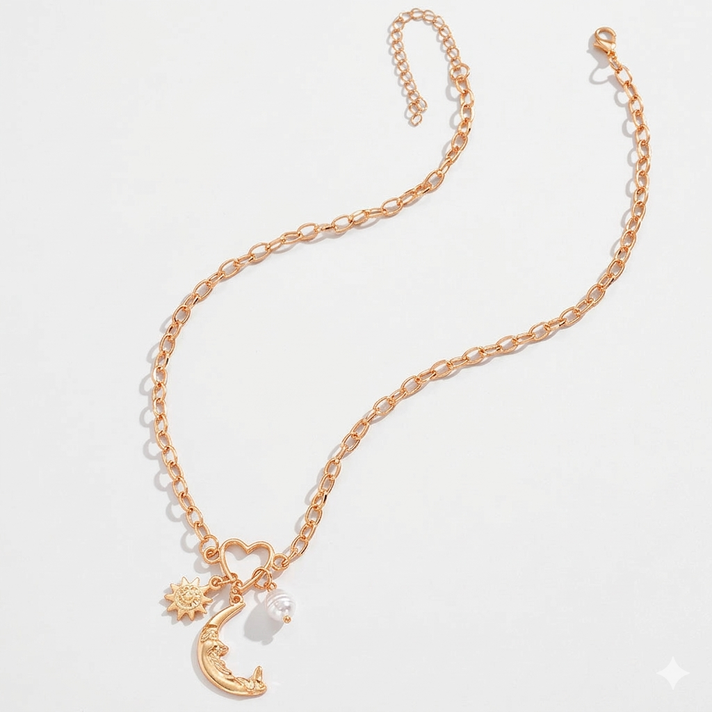 Celestial Sun & Moon Charm Necklace