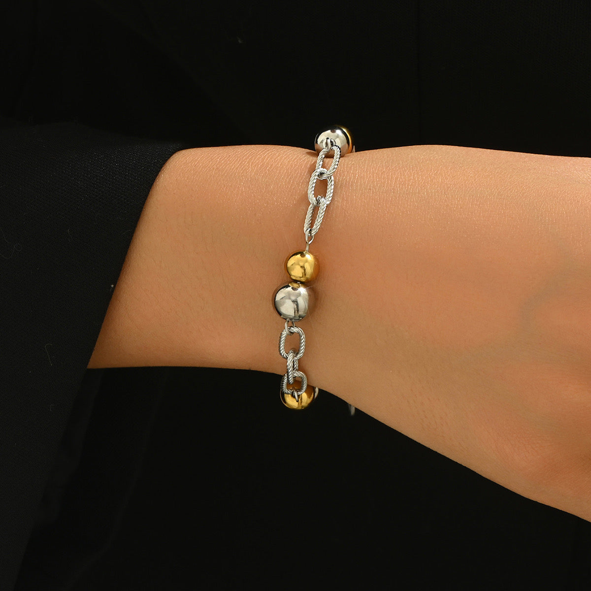 Two-Tone Bead & Chain Bracelet | Gold & Silver Stainless Steel