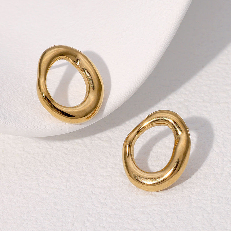 Organic Oval Hoop Stud Earrings