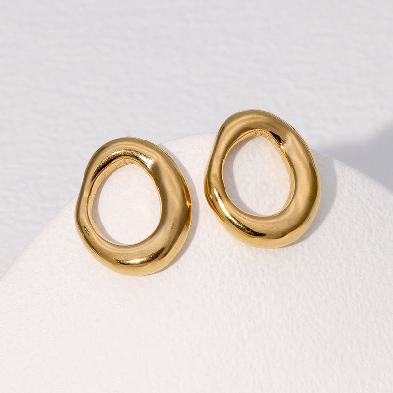 Organic Oval Hoop Stud Earrings