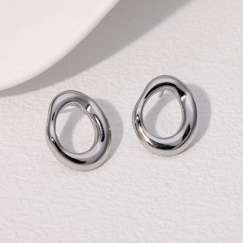 Organic Oval Hoop Stud Earrings