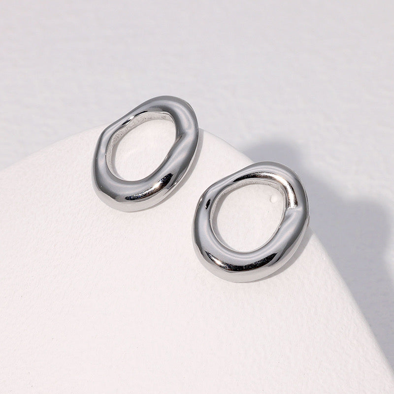 Organic Oval Hoop Stud Earrings