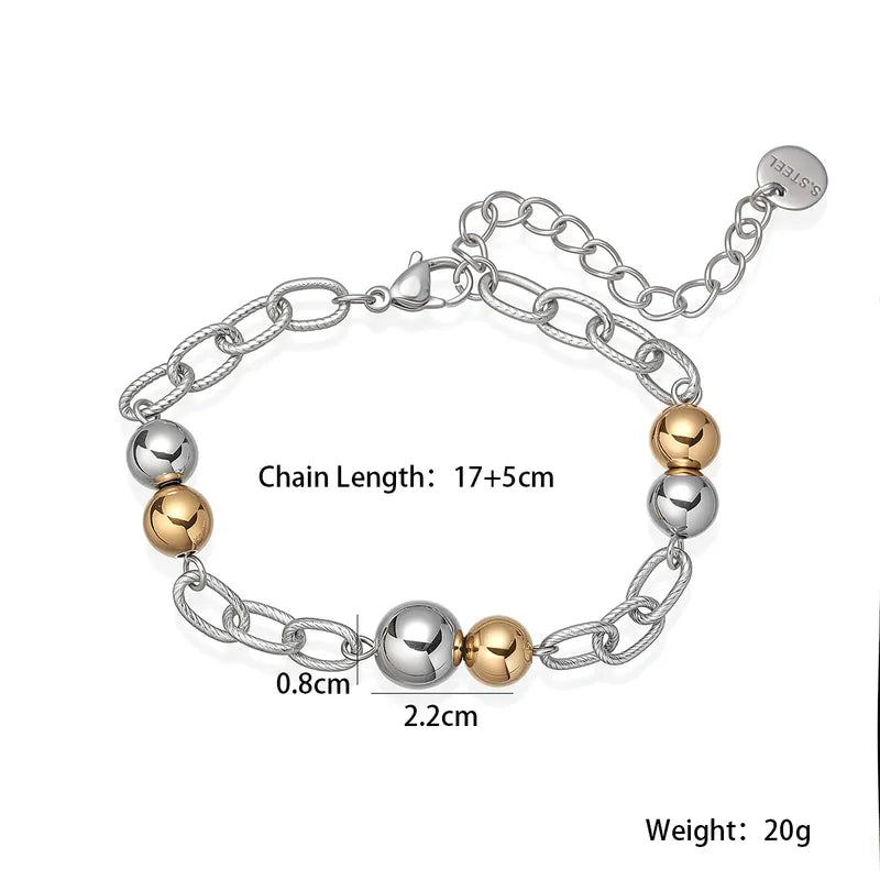 Two-Tone Bead & Chain Bracelet | Gold & Silver Stainless Steel