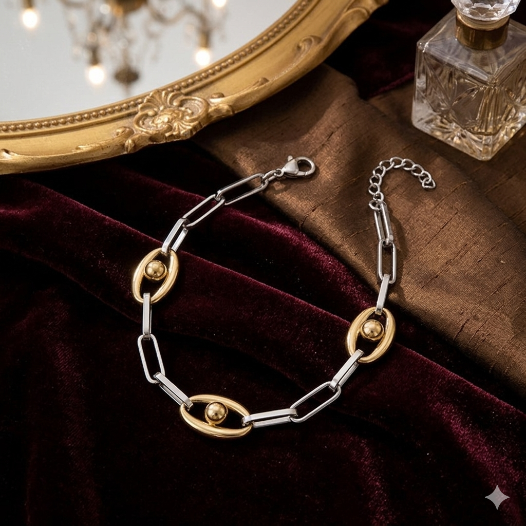 Gold Mariner Link & Paperclip Chain Bracelet