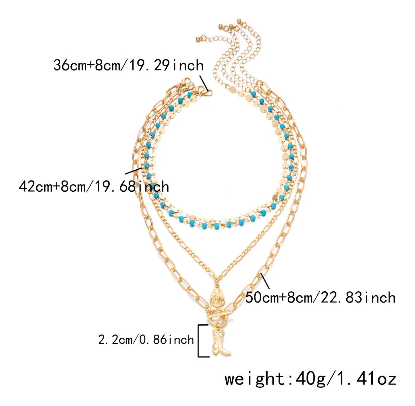 Western Layered Necklace Set – Turquoise & Gold