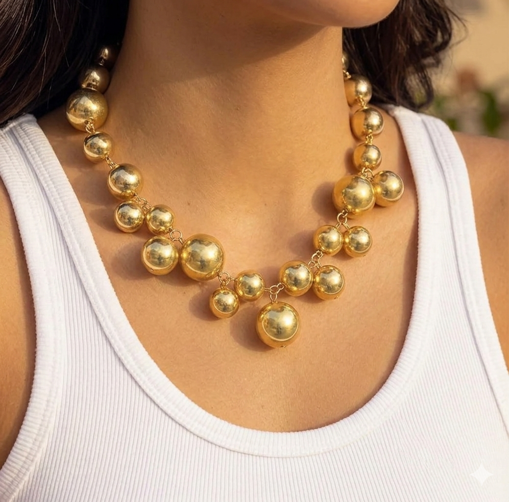 Gold Ball Statement Necklace