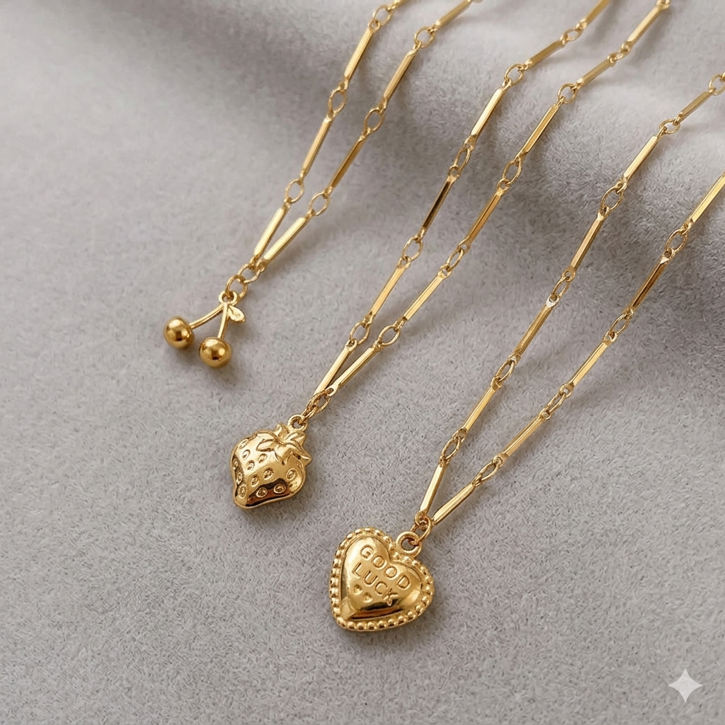 Gold Layered Charm Necklace Set