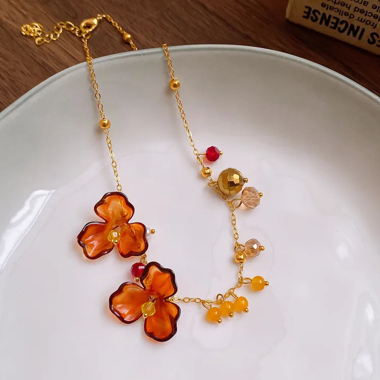 Amber Blossom Glass Flower Necklace
