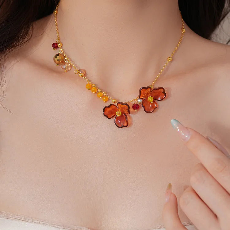 Amber Blossom Glass Flower Necklace