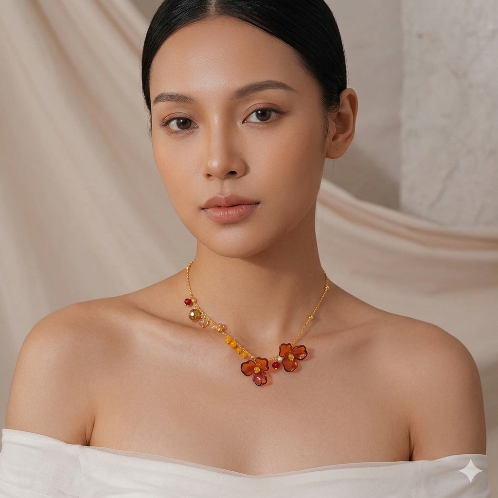 Amber Blossom Glass Flower Necklace