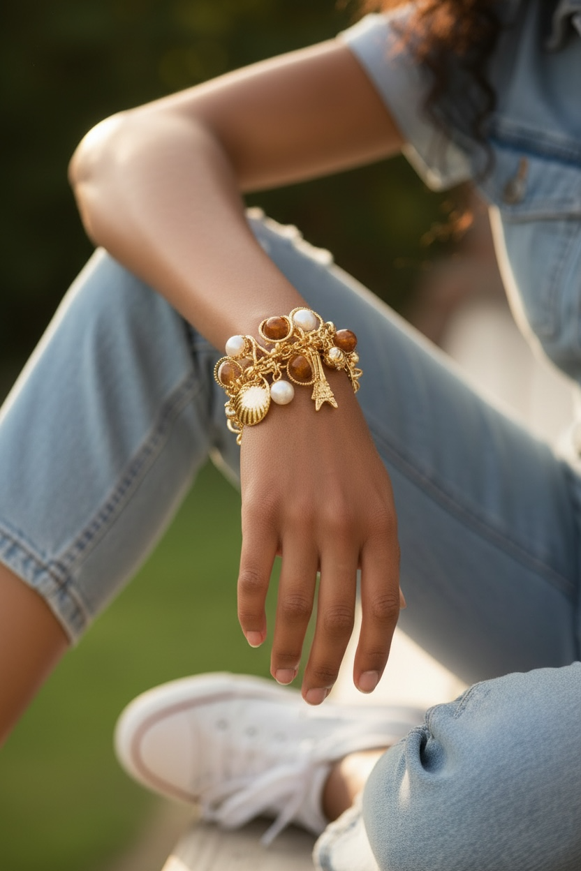 Luxury Gold Tone Ocean Charm Bracelet