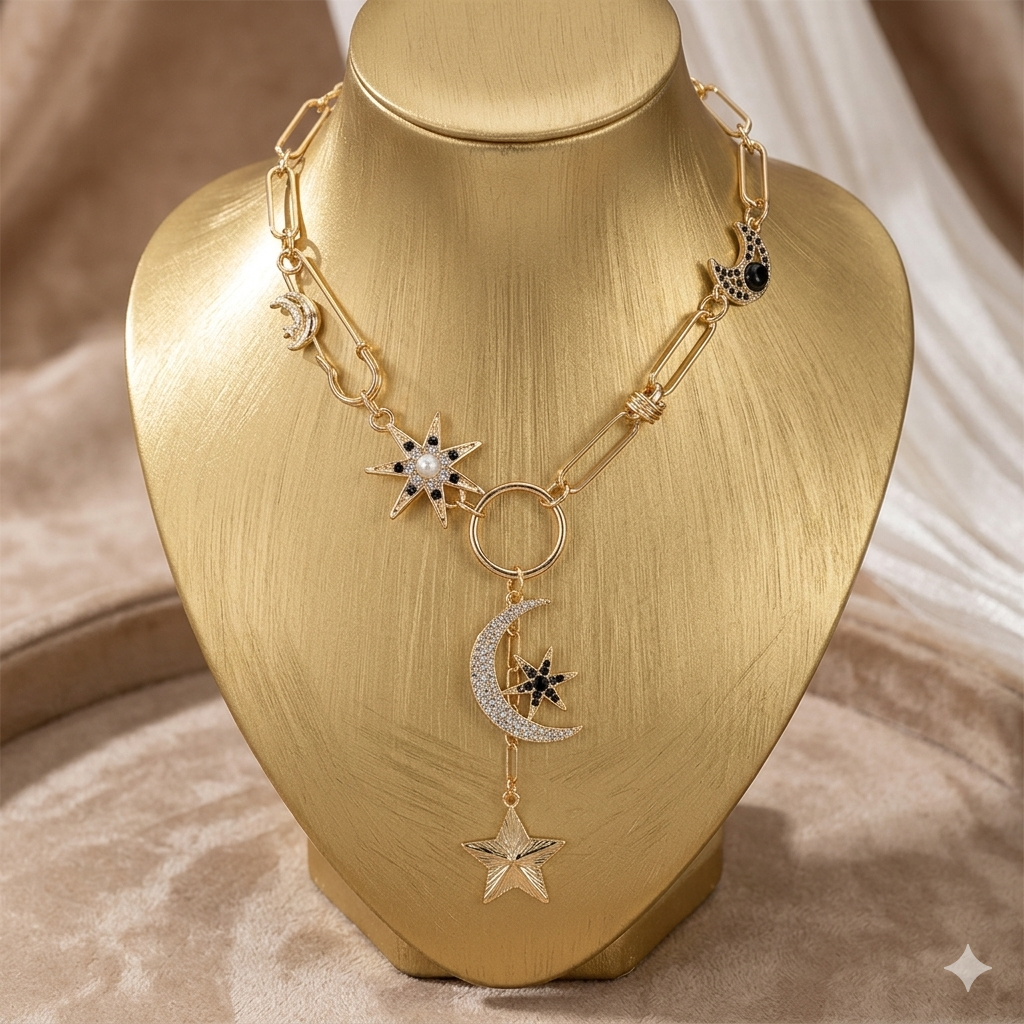 Celestial Moon & Star Charm Necklace