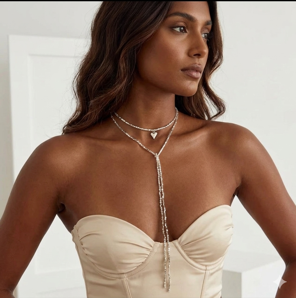 Gold Heart Lariat Wrap Necklace