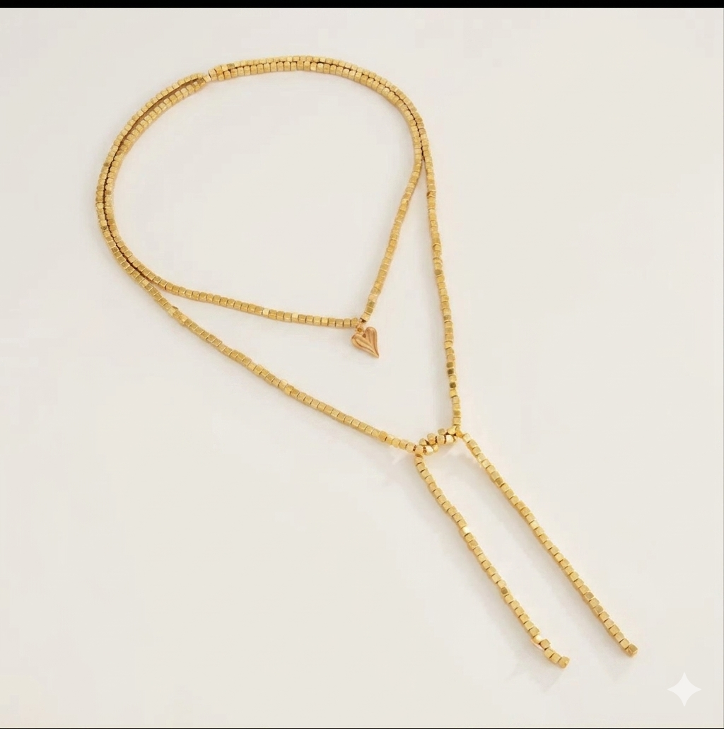 Gold Heart Lariat Wrap Necklace