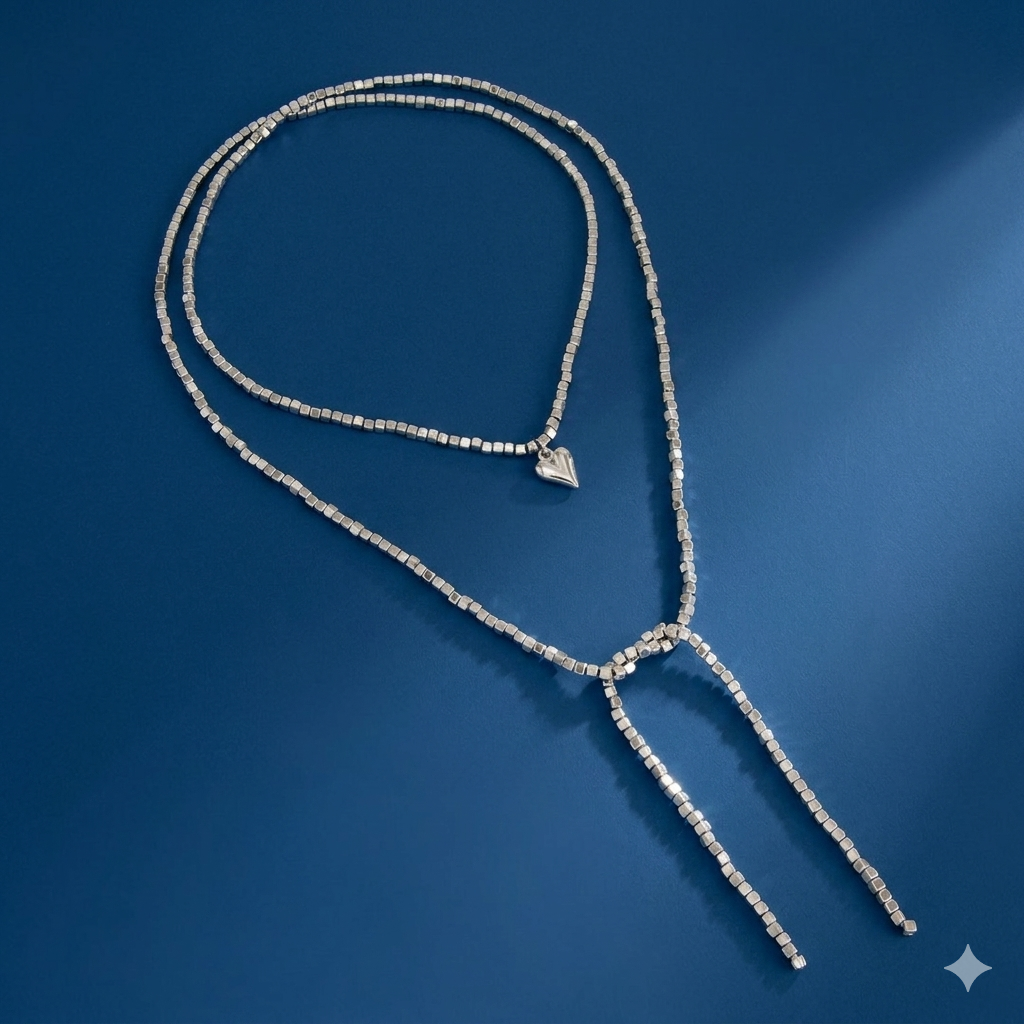 Gold Heart Lariat Wrap Necklace