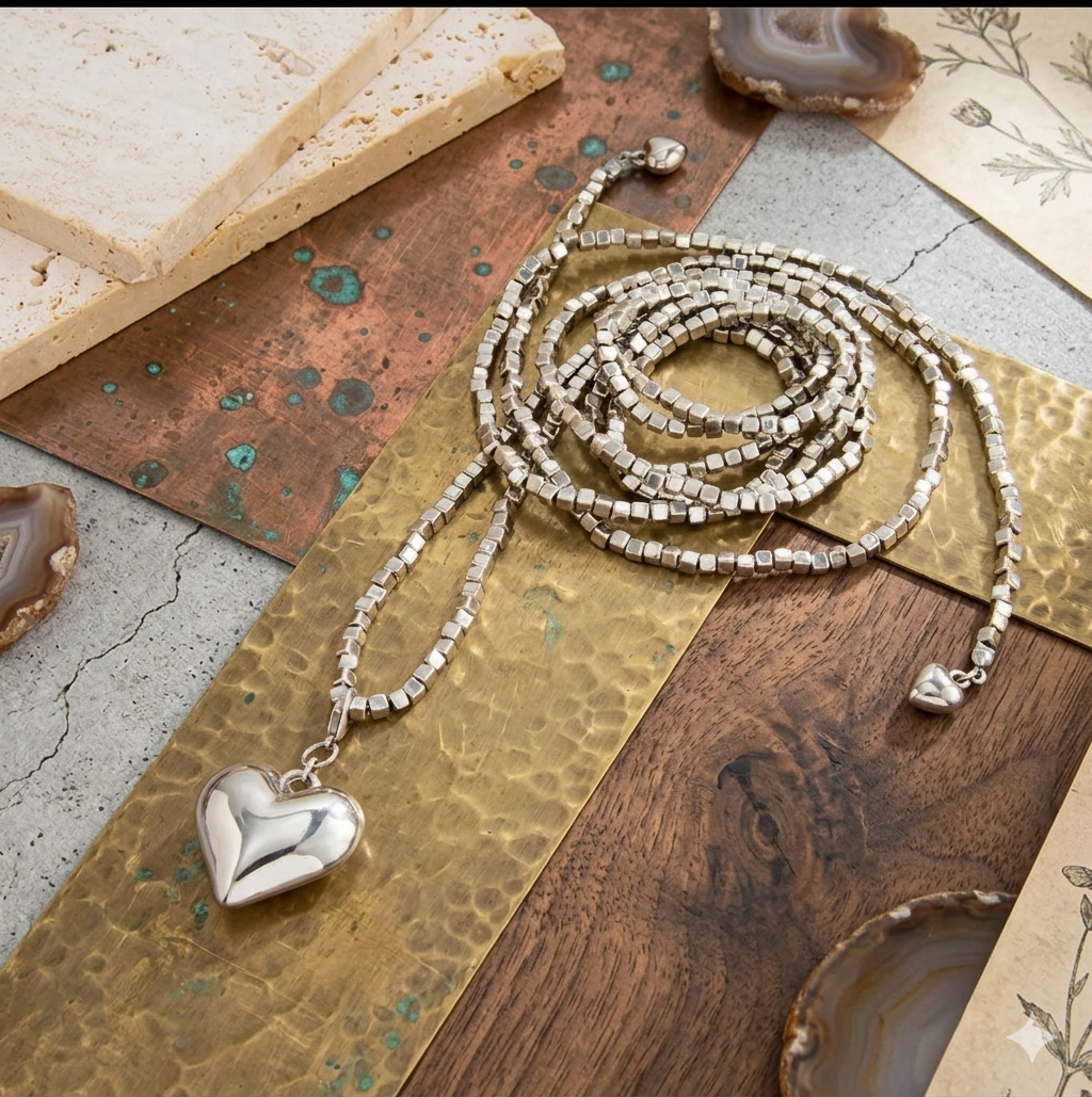 Puffy Heart Wrap Necklace – Stainless Steel