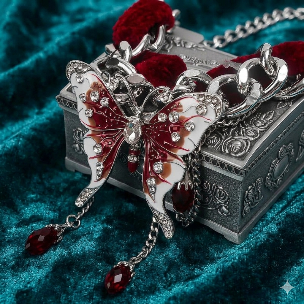 Crimson Butterfly Velvet Chain Choker