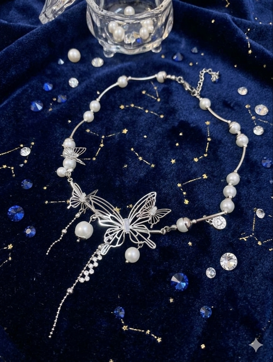 Celestial Butterfly Pearl Choker Necklace