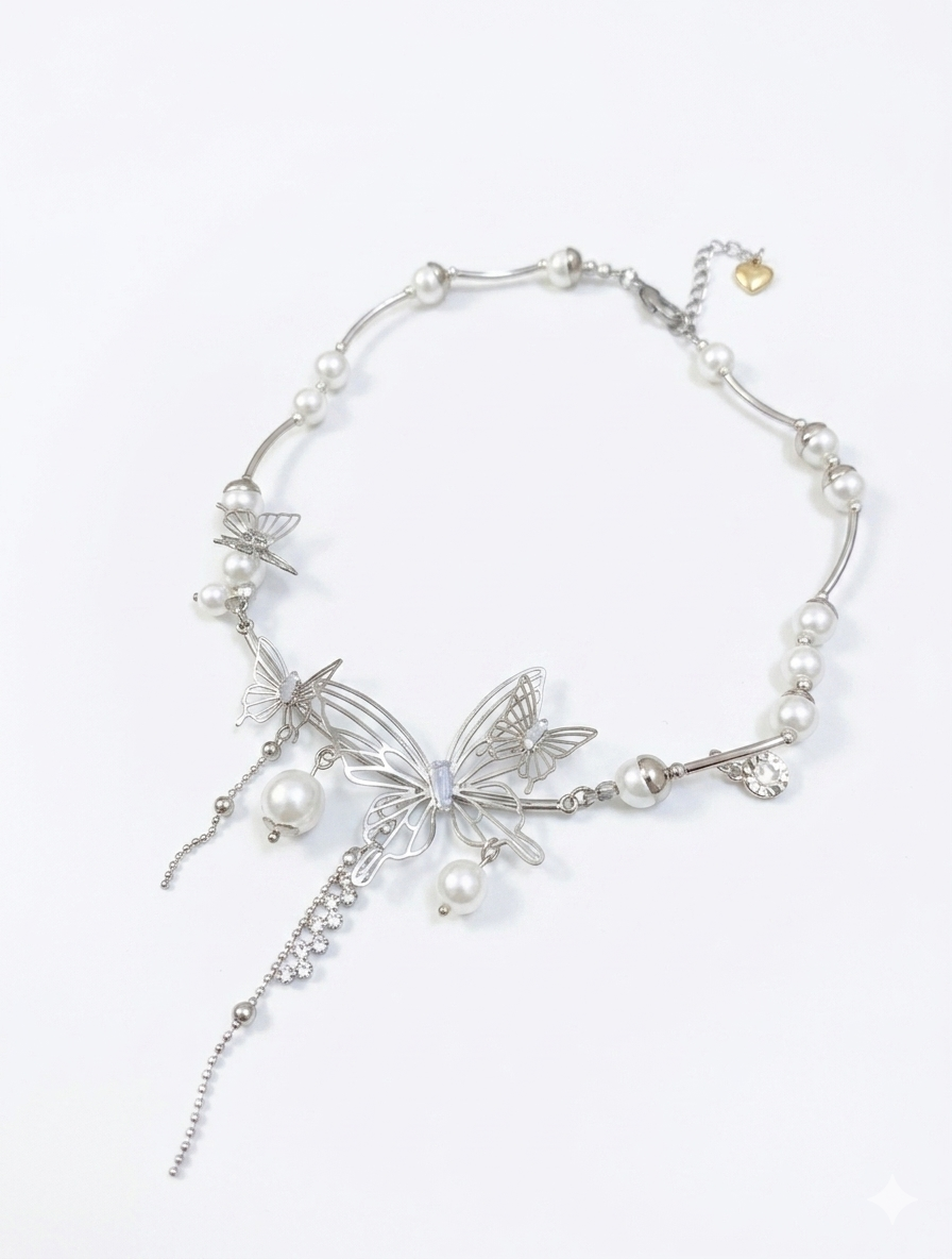 Celestial Butterfly Pearl Choker Necklace