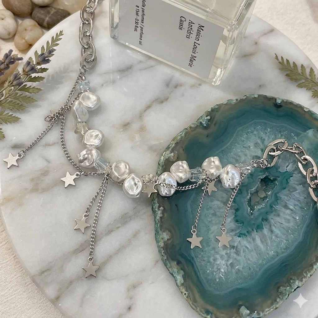 Baroque Pearl Star Charm Choker Necklace